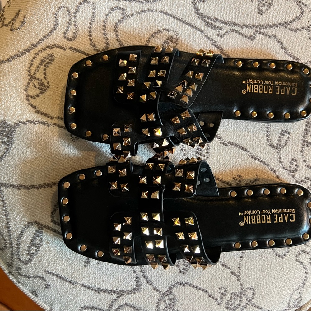 Black Sandals With Gold Studs